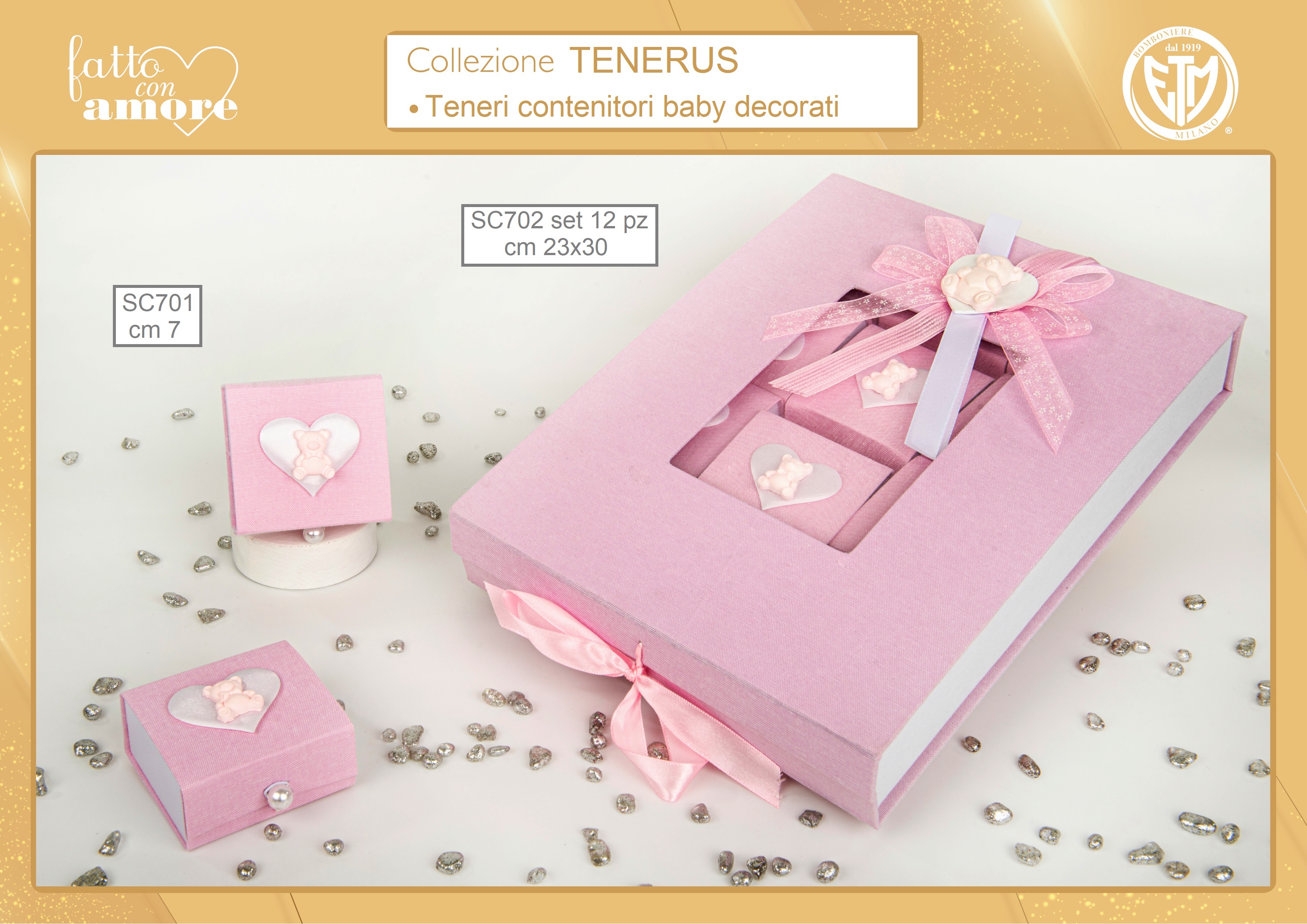 CONTENITORI PORTACONFETTI BABY DECORATI ROSA O AZZURRO - 12 PEZZI